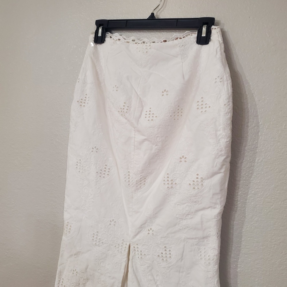 House of CB London White Eyelet Cotton Maxi Skirt Scalloped Lace Size M Boho - Picture 5 of 14